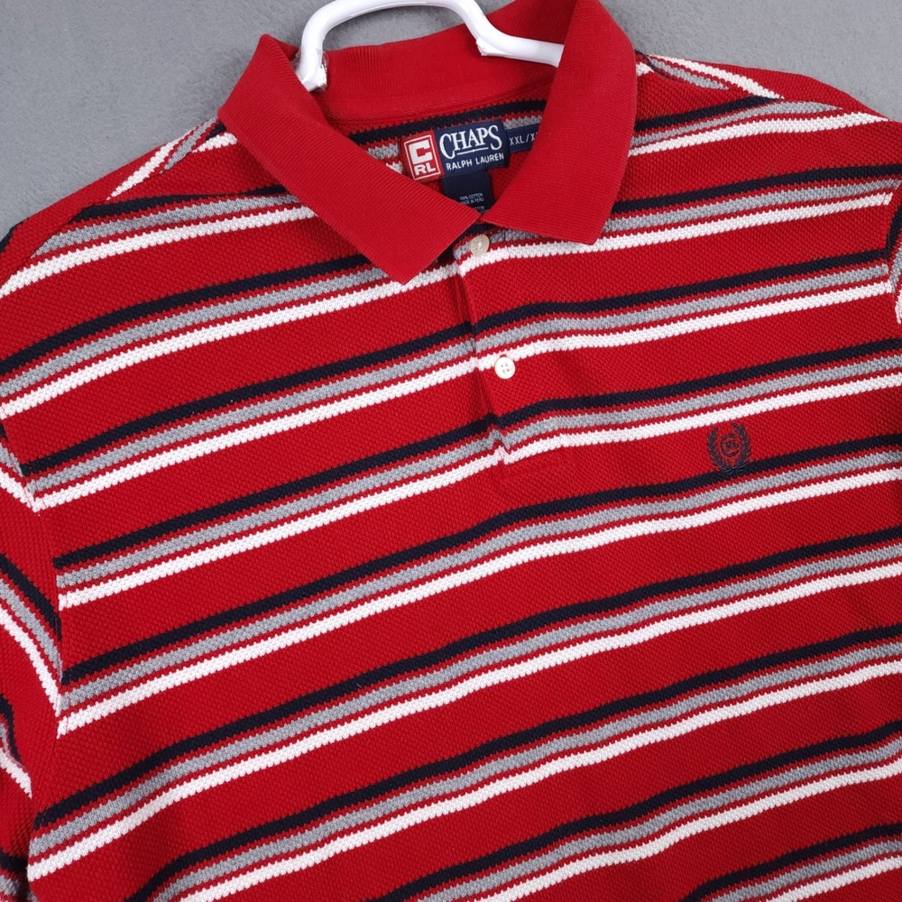 Ralph Lauren Polo Shirt Mens XXL Red Striped Short Sleeve Knit Cotton Pique RL